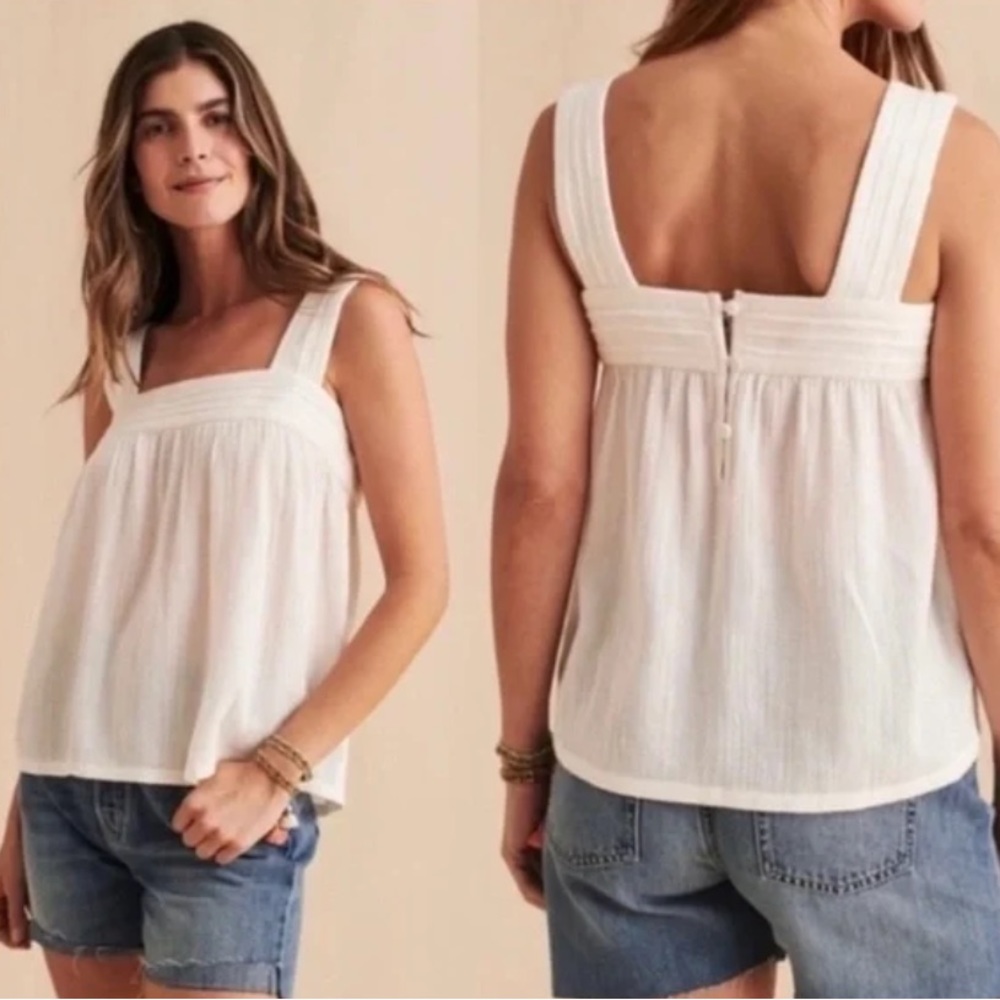 Faherty Women S White Organic Cotton Breezy Gauze Square Neck Ozette Tank Top